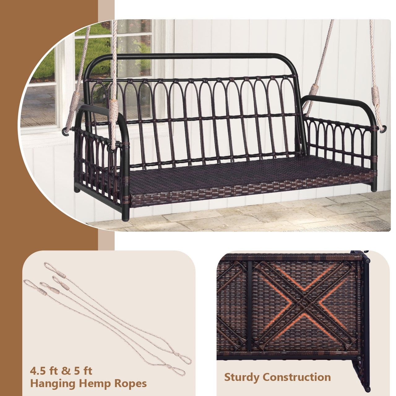 Topbuy Metal Hanging Porch Swing with Cushions