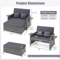 Costway Wicker Outdoor Patio Dining Set with Ottoman and Retractable Side Tray, Gray