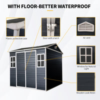 Outdoor Storage Shed, 6x8 FT Resin Sheds and Outdoor Storage With Floor, Padlockable Double Doors, Air Vents, Outside Storage Building For Backyard Lawn Patio
