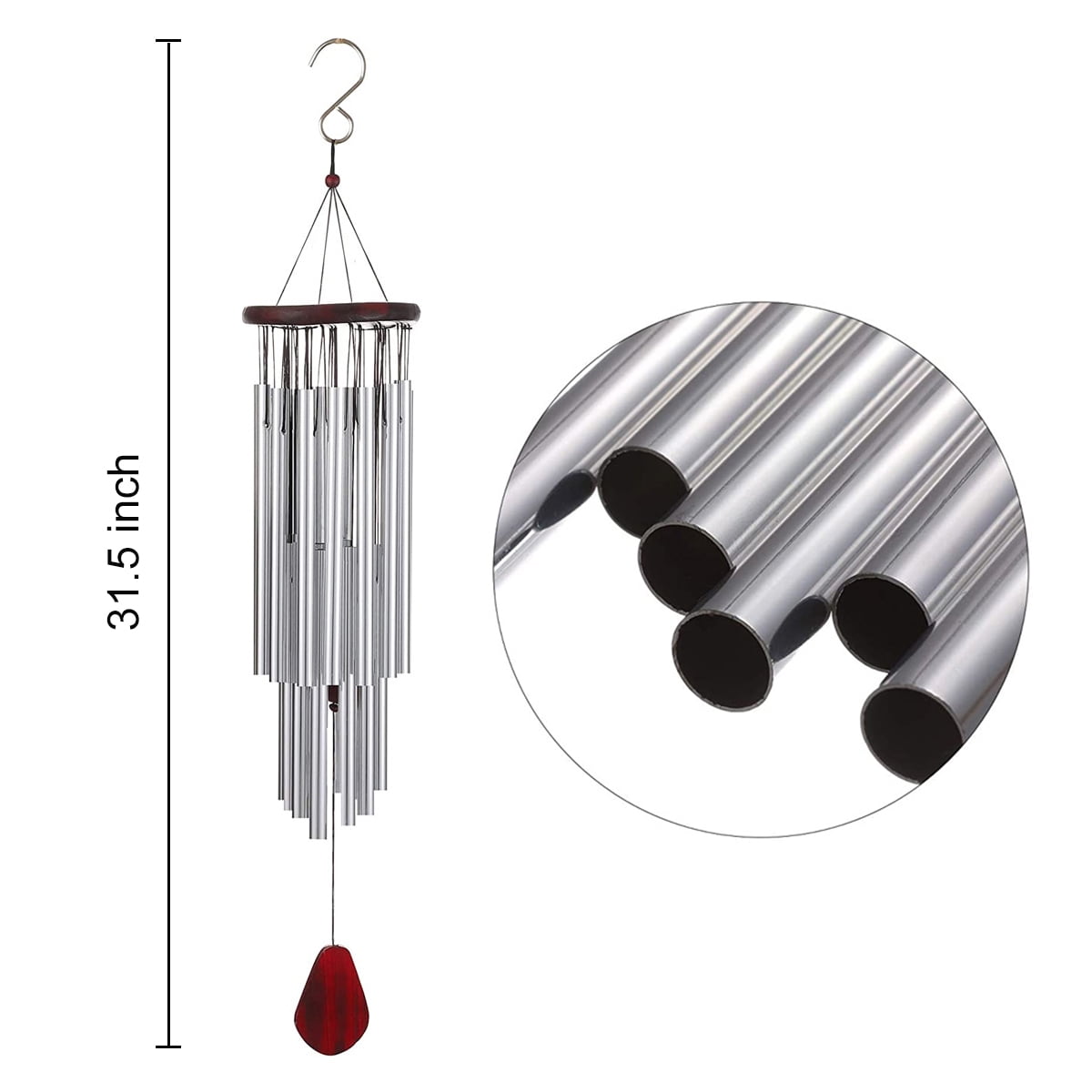 BSHAPPLUS® 32" Wind Chimes,27 Tubes Metal Wind Chimes Silver Tube Wind Chime Chapel Church Bells Outdoor Garden Yard Indoor Pathway Hanging Home Decoration