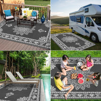 Yamaziot 6'x9' Outdoor Rugs Patio Rug Medallion Reversible Mat, RV Rug, Waterproof Plastic Straw Outdoor Area Rug for Patio, Camping, Porch, Balcony, Beach, Deck, Backyard, Garden, Gray