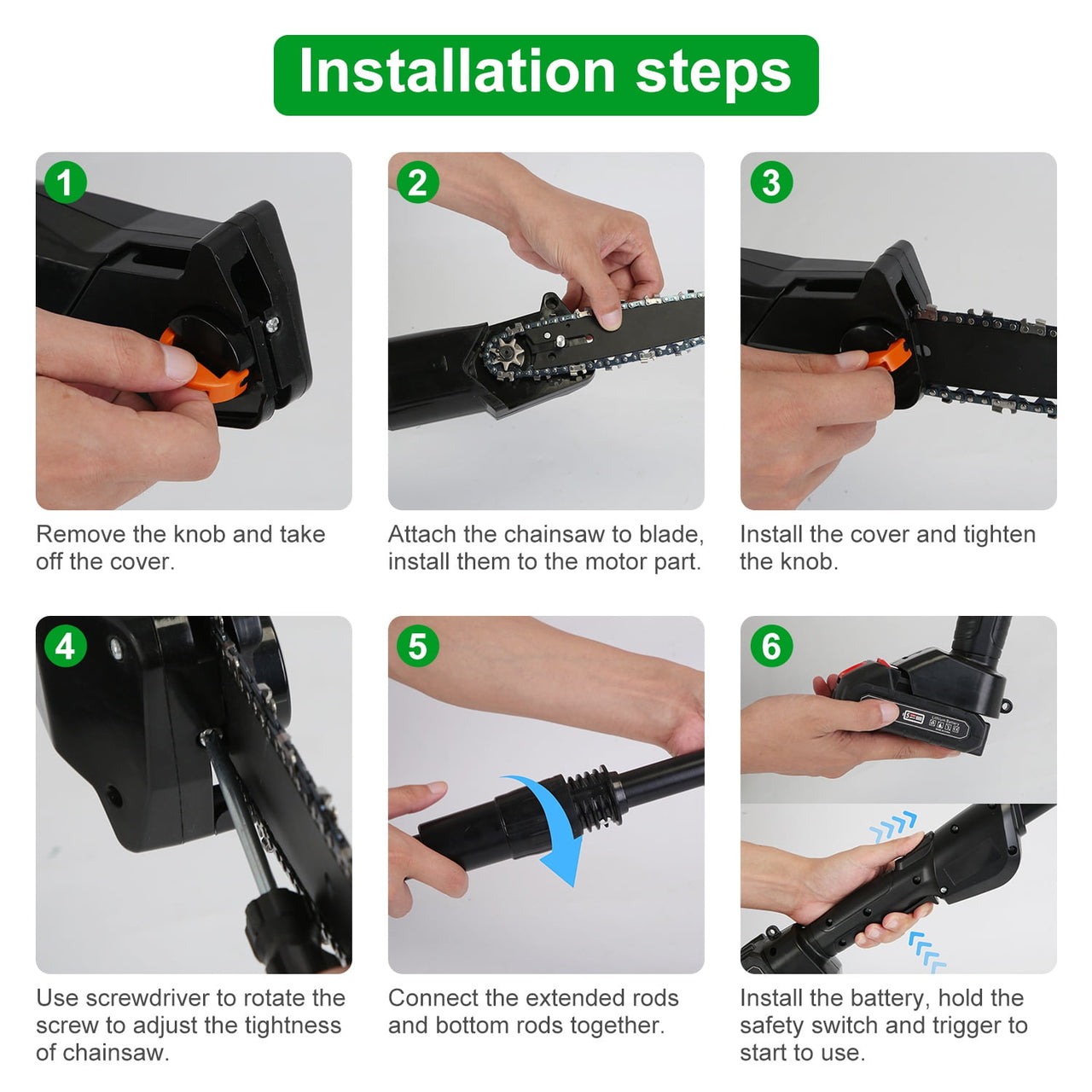 Cordless Pole Saw 6 Inch Electric Pole Chainsaw with 2Pcs 1.5Ah Batteries 35FT/S Speed 7.4ft Maximum Extendable Length for Tree Trimming