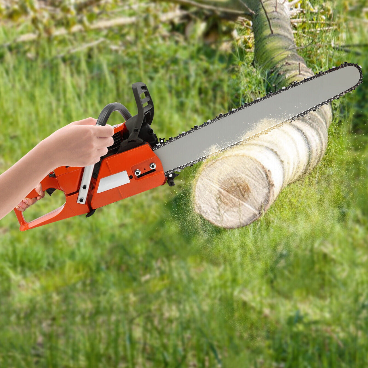 Orange Gas Chainsaw with 24 inch Guide Bar,2-Cycle 65cc Gasoline Power Chain Saws 3.4KW 40.94*10.62*12.99in for Forest Harvesting, Cutting Wood