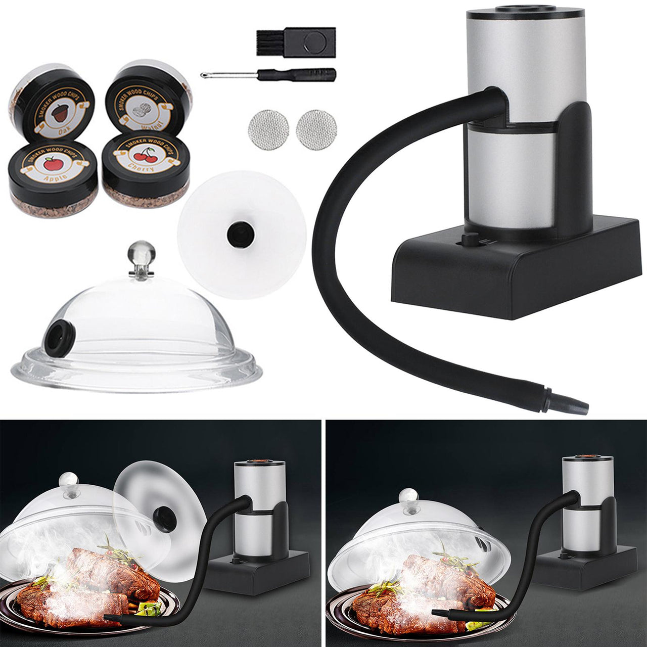 Portable Smoke Infuser Cooking chen indoor and outdoor with Wood Chips & Cleaning Brush Cold Food for Steak indoor and outdoor