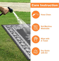 Yamaziot 6'x9' Outdoor Rugs Patio Rug Medallion Reversible Mat, RV Rug, Waterproof Plastic Straw Outdoor Area Rug for Patio, Camping, Porch, Balcony, Beach, Deck, Backyard, Garden, Gray