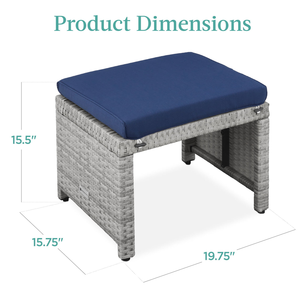 Best Choice Products Set of 2 Multipurpose Patio Wicker Ottomans w/ Removable Cushions - Gray/Navy