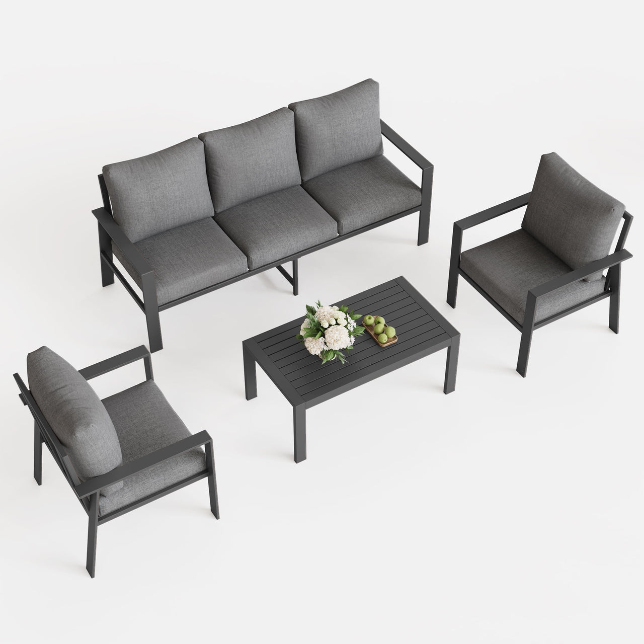 MRUAKA Aluminum Patio Furniture Set, 6 Pcs Modern Outdoor Sofa Sets, Outdoor Sectional Patio Conversation Set with Coffee Table for Backyard, Poolside, Dark Grey