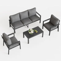 MRUAKA Aluminum Patio Furniture Set, 6 Pcs Modern Outdoor Sofa Sets, Outdoor Sectional Patio Conversation Set with Coffee Table for Backyard, Poolside, Dark Grey