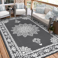 Yamaziot 6'x9' Outdoor Rugs Patio Rug Medallion Reversible Mat, RV Rug, Waterproof Plastic Straw Outdoor Area Rug for Patio, Camping, Porch, Balcony, Beach, Deck, Backyard, Garden, Gray