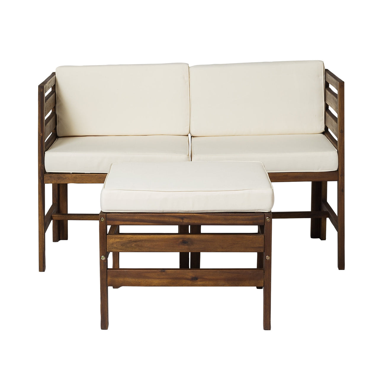 Walker Edison Modular Outdoor Acacia L/R Chairs + Ottoman - Dark Brown