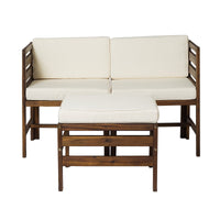 Walker Edison Modular Outdoor Acacia L/R Chairs + Ottoman - Dark Brown
