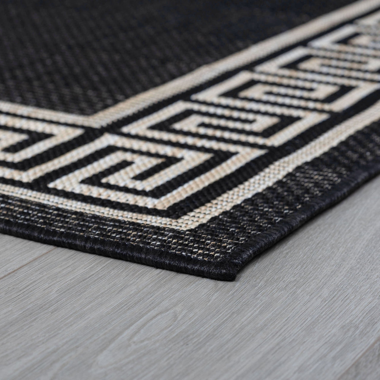 5x8 Water Resistant, Indoor Outdoor Rugs for Patios, Front Door Entry, Entryway, Deck, Porch, Balcony | Outside Area Rug for Patio | Black, Greek Key | Size: 5'3'' x 7'3''