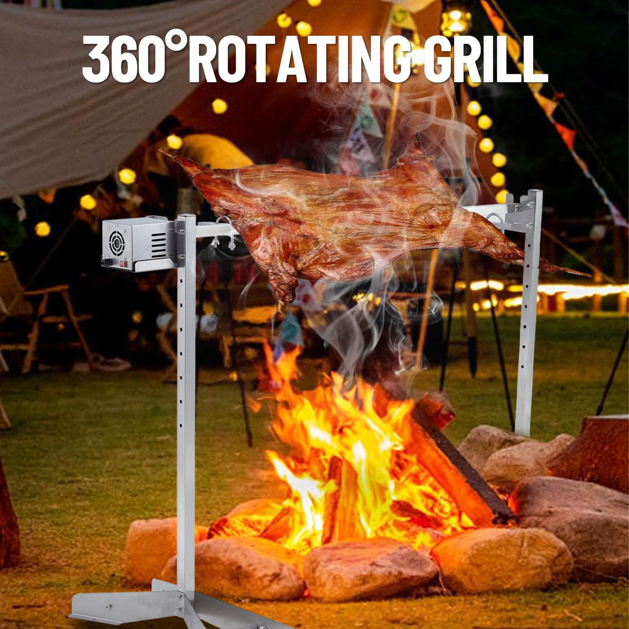 46" Outdoor Electric Rotisserie Grill Kit, 132LBS Pig Spit Rotisserie Grill, Height Adjustable Spit Roaster Stand for Roasting Pig Lamb