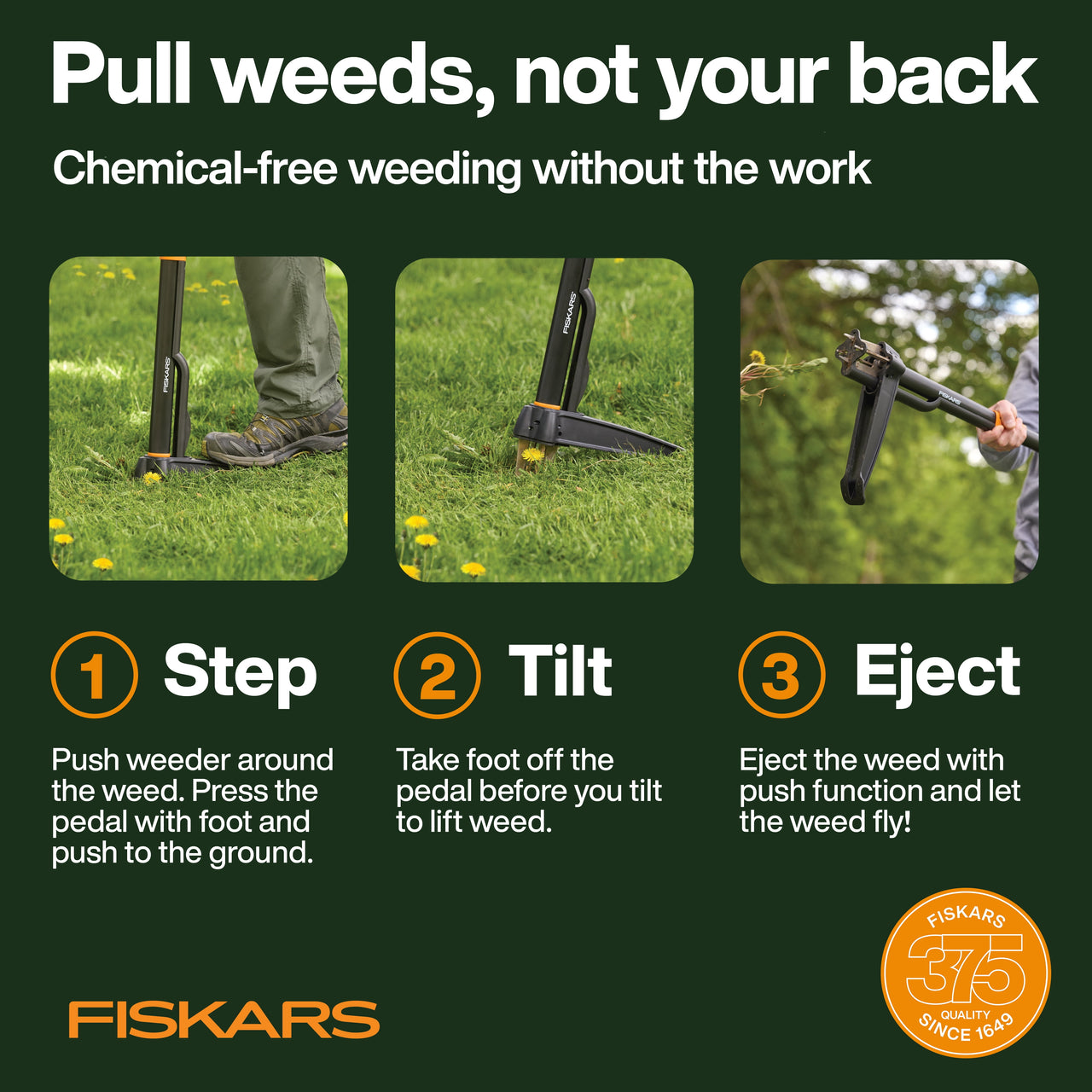 Fiskars 3-Claw Stand Up Weeder, 39" Long Ergonomic Handle with Easy-Eject Mechanism