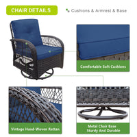ATR ART TO REAL 3PCS Outdoor Wicker Swivel Rocker, Patio Rattan Furniture Rocker Set, Navy Blue