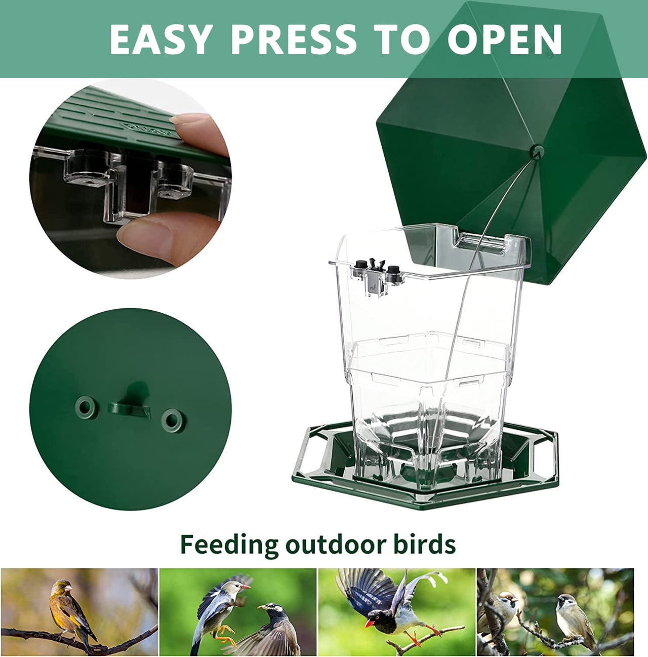 PHANCIR Bird Feeder for Outdoor Hanging, Expandable 7.8'' Tall Latch Feature, Heavy Duty Bird Feeders for Outside, Garden Yard Decoration for House, Green