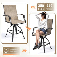 AMOPATIO 3-Piece Patio Swivel Bar Set - All Weather High Top Bistro Set with 2 Oversize Bar Stools & Metal Table for Backyard, Garden, Porch, Khaki