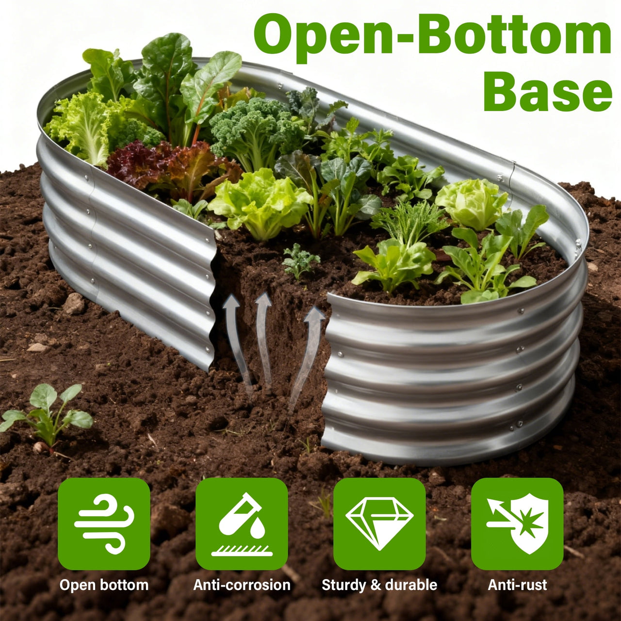 HGD Raised Garden Bed Kit Oval Galvanized Metal Outdoor Planter 4x2x1 ft