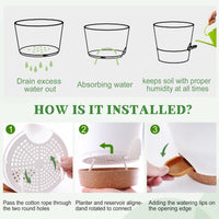 Remiawy Self Watering Plant Pots with Drainage Hole, 8/7/6.5/6/5.5/5 Inch Self Watering Planters for Indoor Outdoor Plants , White Plastic Flower Pots 6 Packs