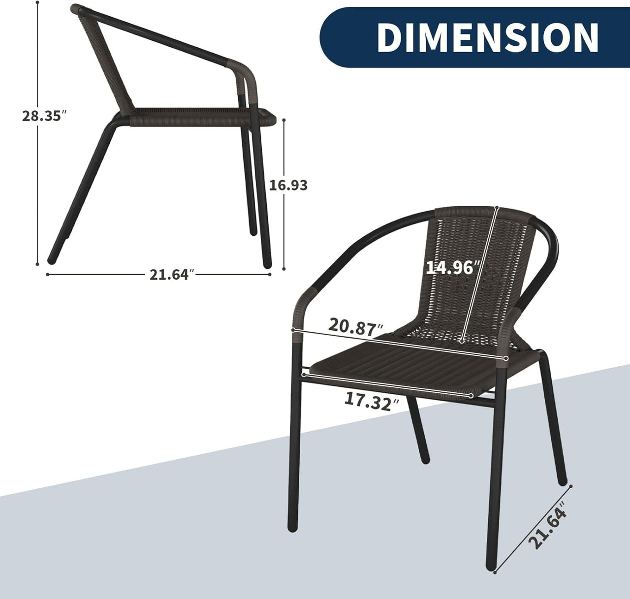 ELPOSUN Outdoor Dining Chairs Set of 4, Wicker Patio Chairs with Metal Frame, Rattan Indoor-Outdoor Chairs for Bistro, Deck, Backyard, Porch, Restaurant Stack Chair 4 Pack （Gray）