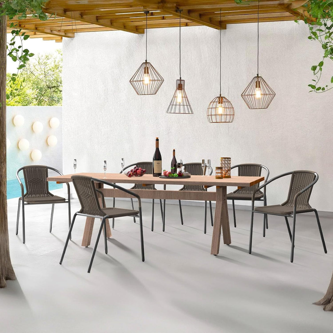 ELPOSUN Outdoor Dining Chairs Set of 4, Wicker Patio Chairs with Metal Frame, Rattan Indoor-Outdoor Chairs for Bistro, Deck, Backyard, Porch, Restaurant Stack Chair 4 Pack （Gray）