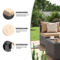 MRUAKA 5 Pieces Patio Conversation Set, Outdoor Sectional PE Rattan Wicker Furniture Seat,Khaki