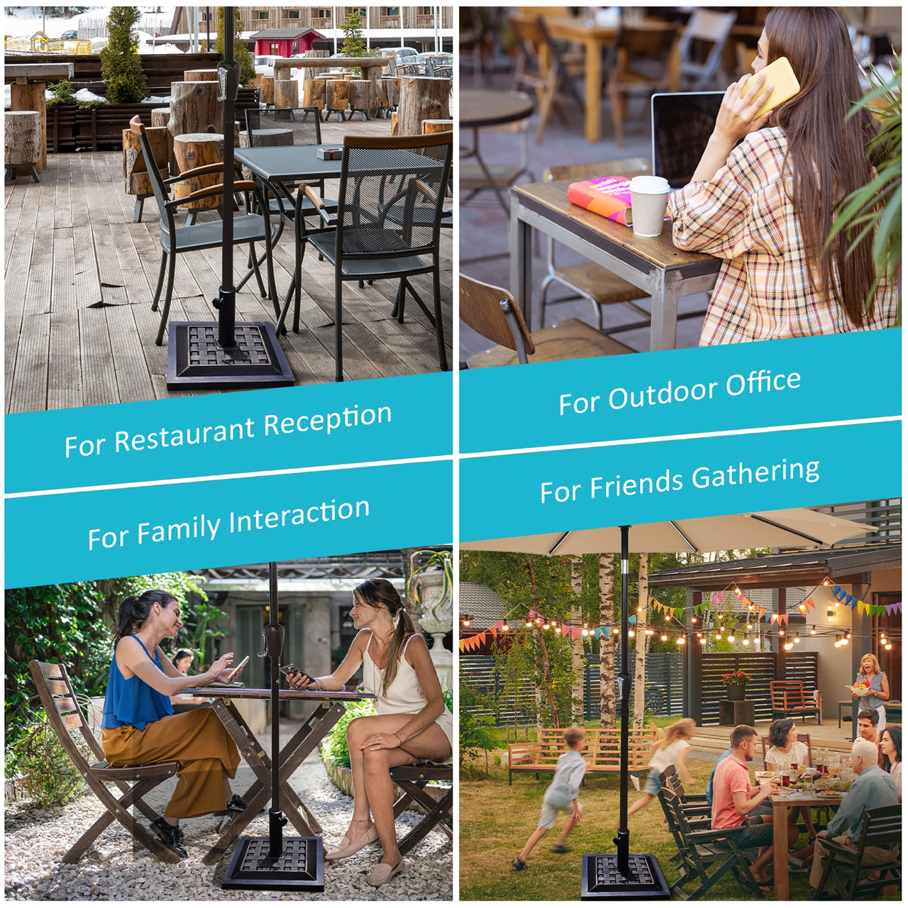 Costway 17.5'' Umbrella Base Stand Market Patio Standing Outdoor Living Heavy Duty (Square)