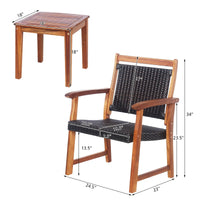 Patiojoy Rattan Bistro Set 3-Piece Outdoor Acacia with Table and Chairs, Brown