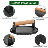 2Pcs Burger Press Heavy-Duty Cast Iron Smashed Meat Steak Weight Grill Griddle Press (7
