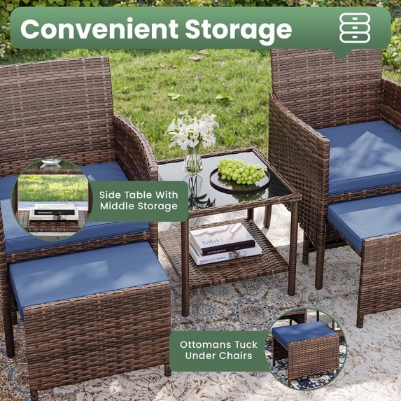 ELPOSUN 5 Piece Patio Furniture Set, Outdoor Conversation Rattan Chair with Ottomans/Storage Coffee Table for Patio,Balcony ,Poolside Deck, Navy