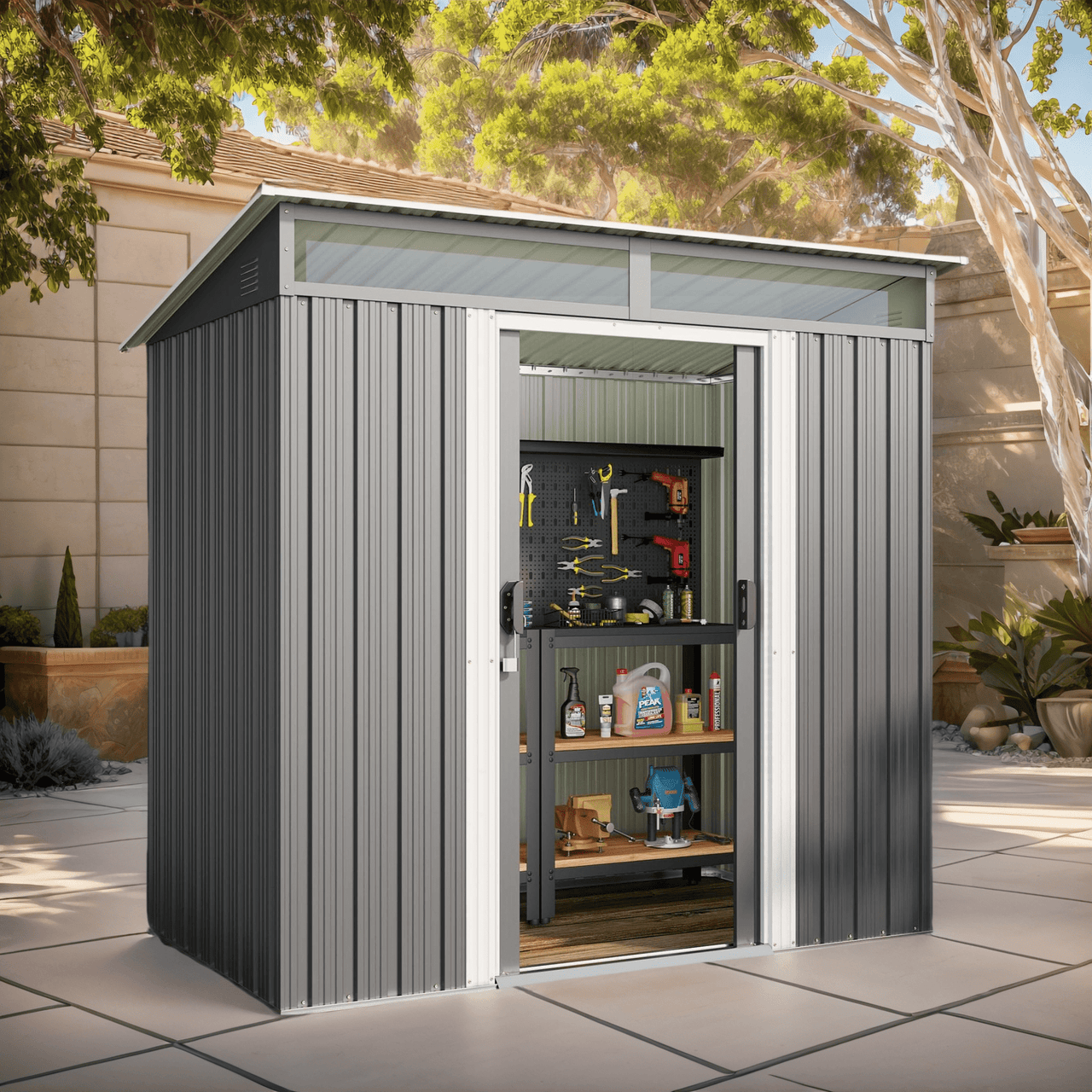 Lofka 6x4ft. Outdoor Storage Shed, Metal Garden Storage Shed with Sliding Lockable Door for Patio, Gray