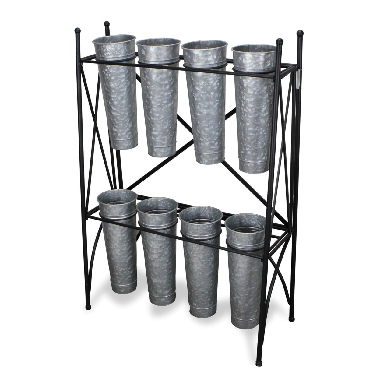 Cheungs 8 Pot Plant Stand With Galvanized Pots