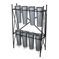 Cheungs 8 Pot Plant Stand With Galvanized Pots