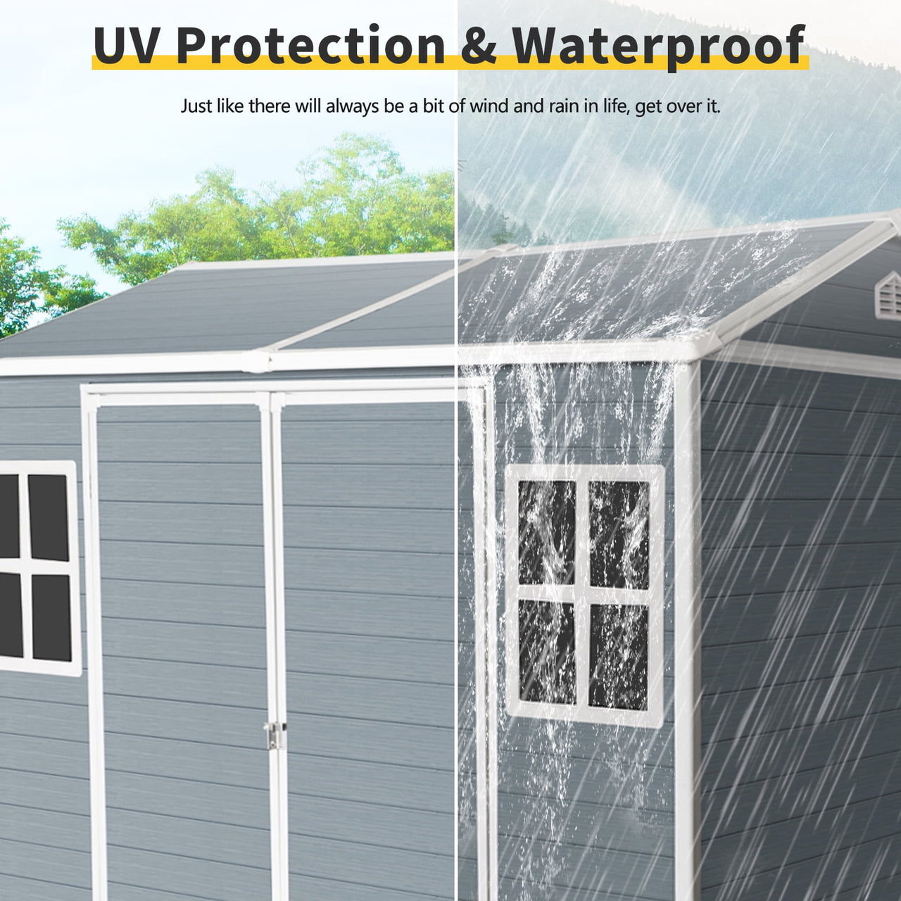 6x8 FT Outdoor Storage Shed with Double Windows And Floor, Lockable Tool Storage Sheds With Sloped Roof, Utility Tool Shed Storage House For Backyard Patio Lawn Garden