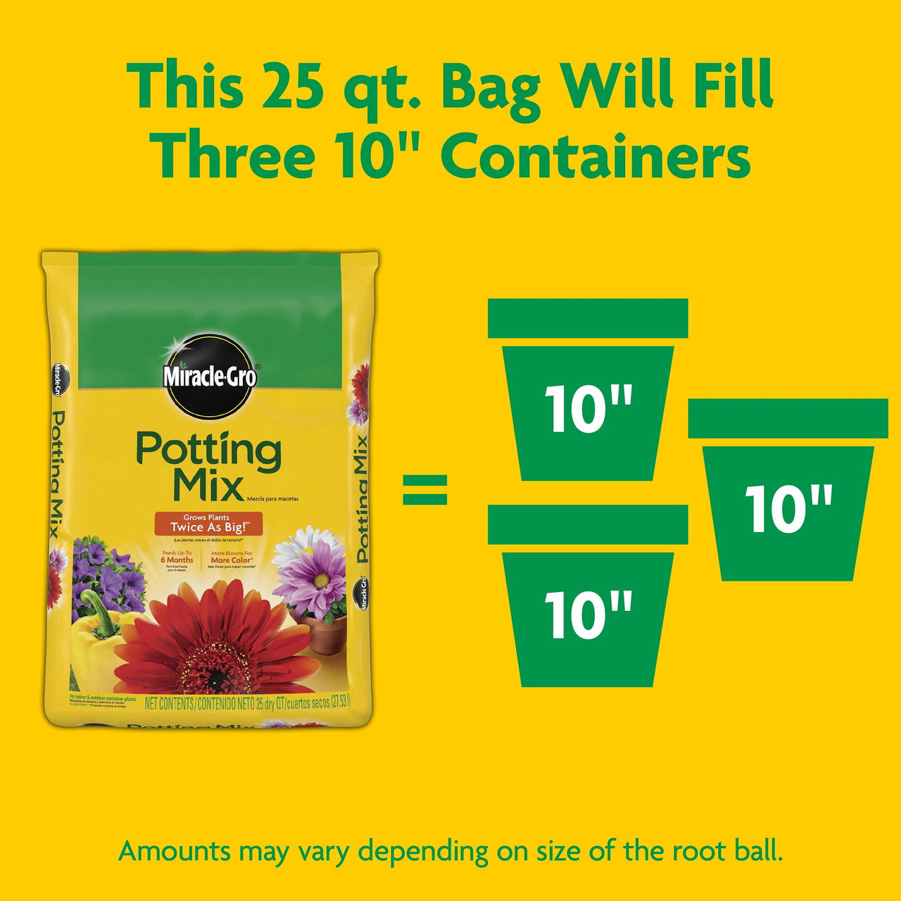 Miracle-Gro Potting Mix, For Indoor or Outdoor Potted Plants, Flowers, Shrubs, 25 qt.