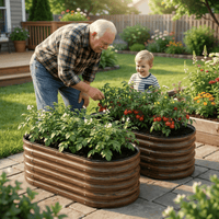 SnugNiture 2-Pack 4x2x1.5 FT Extra-Deep Raised Garden Bed, Galvanized Metal Planter Box for Vegetables, Tomatoes, Herbs, Brown