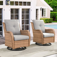 Gymojoy 2 Pieces Outdoor Patio Wicker Swivel Glider Rocker Chair with High Back Deep Seat, Beige