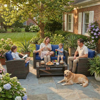 HOYOA Wicker Patio Furniture Set, 4 Piece Outdoor Sectional Conversation Sets, Grey PE Rattan Patio Sofa Set for Balcony, Porch, Backyard, Blue