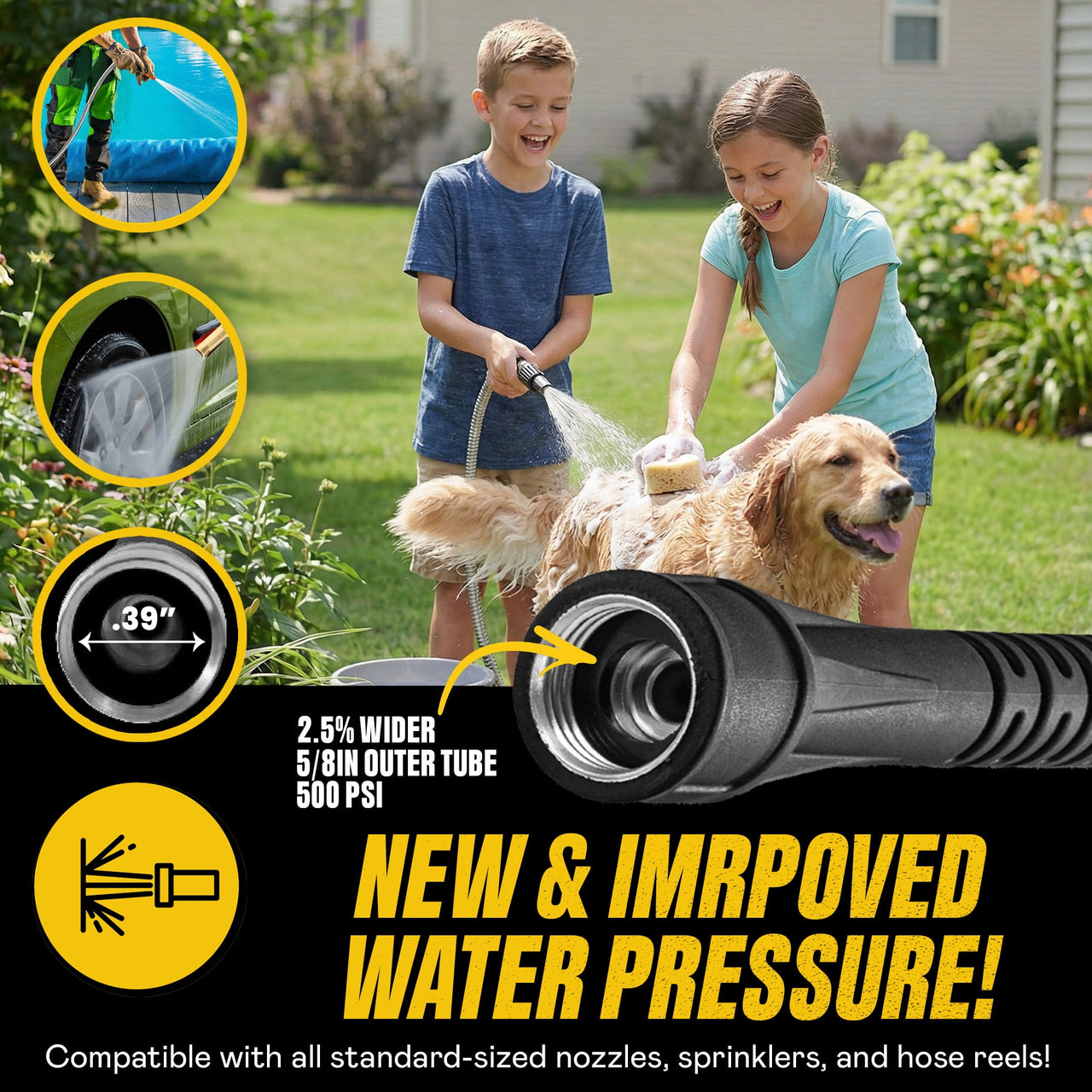 BIONIC STEEL 25 Ft Metal Garden Hose with Sprayer Nozzle, Non Kinking Designed Stainless Steel Heavy Duty Water Hose 100 Ft x 5/8 in. Flexible NON Expandable for Uninterrupted Water Flow, 500 PSI