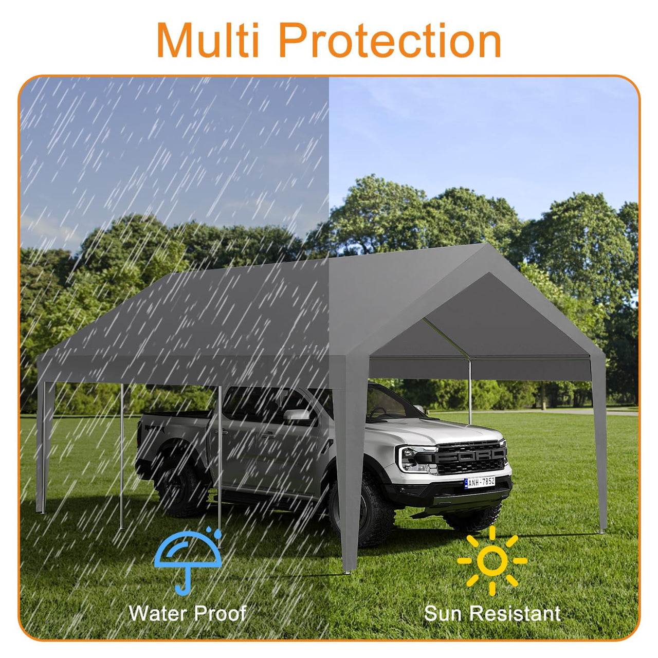 10x20 ft Heavy Duty Carport, Car Canopy Garage Boat Shelter Party Tent, UV Resistant Waterproof All-Season Tarp for SUV, Car, Truck, Boat