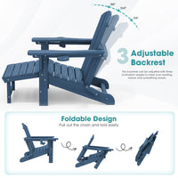 KINGYES Folding Adjustable Adirondack Chair with Retractable Ottoman Set of 2 for Patio Garden, Blue
