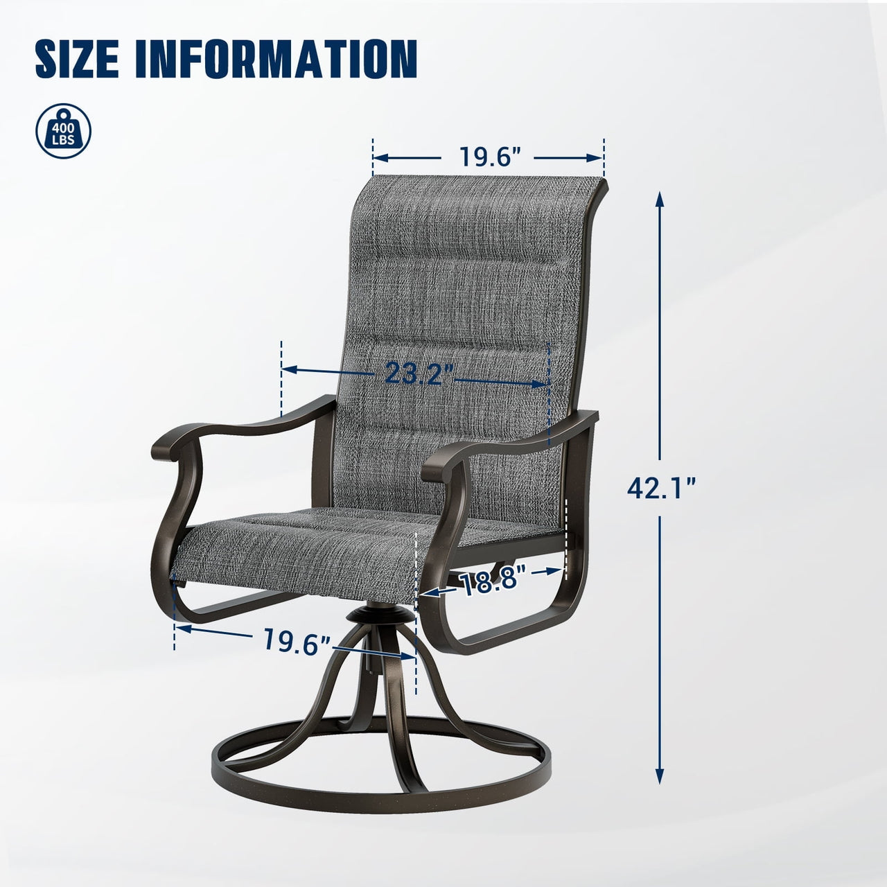 Techmilly Patio Swivel Chairs Set of 2, Outdoor Dining Chairs High Back Padded All Weather Breathable Textilene Outdoor Swivel Chairs with Metal Rocking Frame for Lawn Garden Backyard Deck, Dark Grey