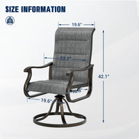 Techmilly Patio Swivel Chairs Set of 2, Outdoor Dining Chairs High Back Padded All Weather Breathable Textilene Outdoor Swivel Chairs with Metal Rocking Frame for Lawn Garden Backyard Deck, Dark Grey