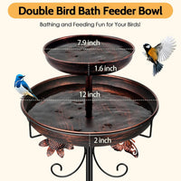 SLUMLOVE Bird Bath for Outside, 42In Double Metal Bird Bath for Garden Patio Yard Lawn Decor, Upgraded 5-Pronged Base
