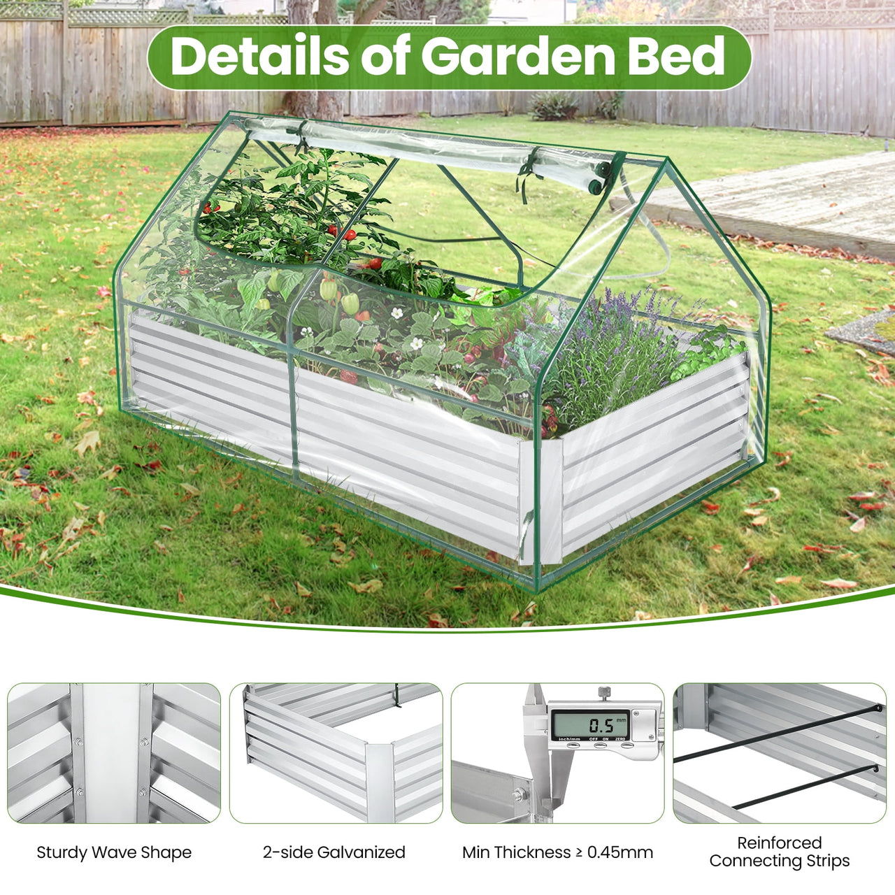 Funcid Galvanized Raised Garden Bed with Cover, Outdoor Metal Planter Box 2 Roll-Up Windows Mini Greenhouse for Growing Flowers Fruits Vegetables and Herbs, 6x3x3ft(Clear)
