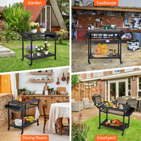 2/3-Shelf Grill Cart, with Wheels & Mesh Rack, Outdoor Pizza Oven Table and Food Prep Table, Black Table with Propane Tank Hook, Grill Stand for Griddle for Outside BBQ