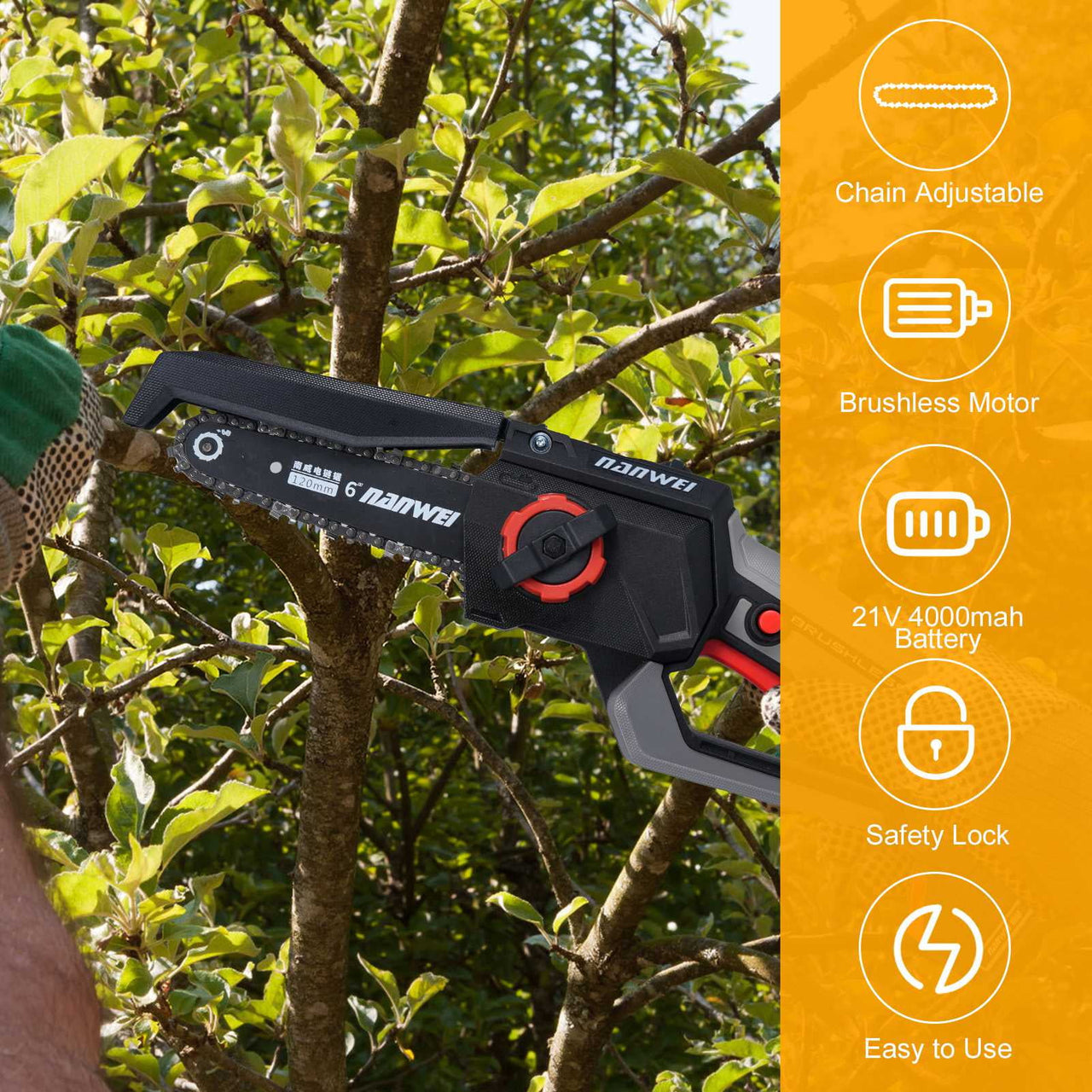 Chainsaw Cordless Chainsaw 6inch Chainsaw Brushless Electric Chainsaw For Logging And Tree Cutting Wood Processing, Garden Maintenance, Artistic Creation Outdoor Adventure 2PCS 21V