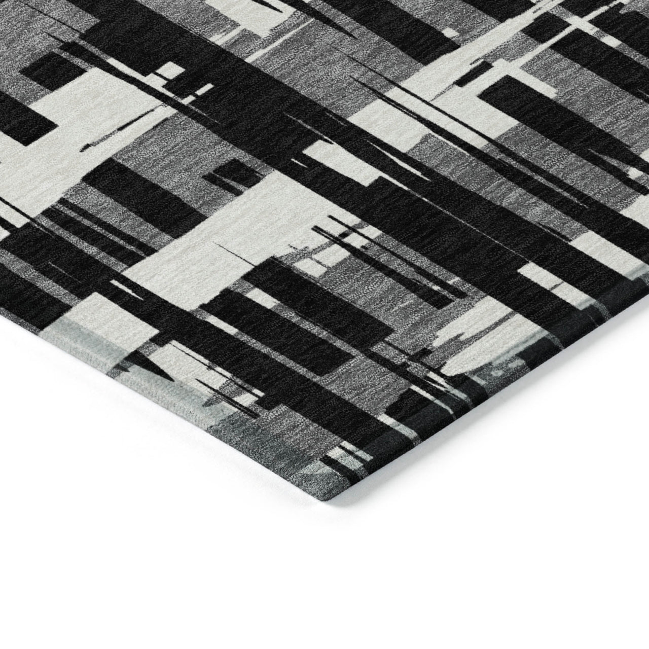 Addison Rugs Chantille Indoor/Outdoor Transitional Stripes Black Machine Washable Rectangle Rug, 10' x 14'