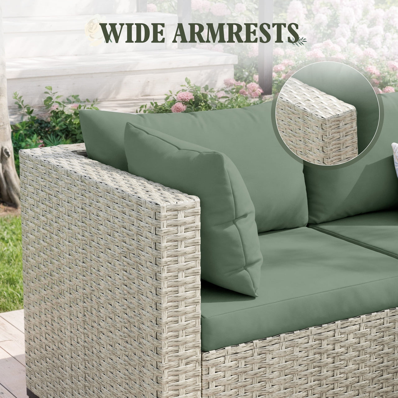 Amopatio 7 Pieces Patio Conversation Set, Outdoor Sectional PE Rattan Wicker Furniture Seat,GREEN
