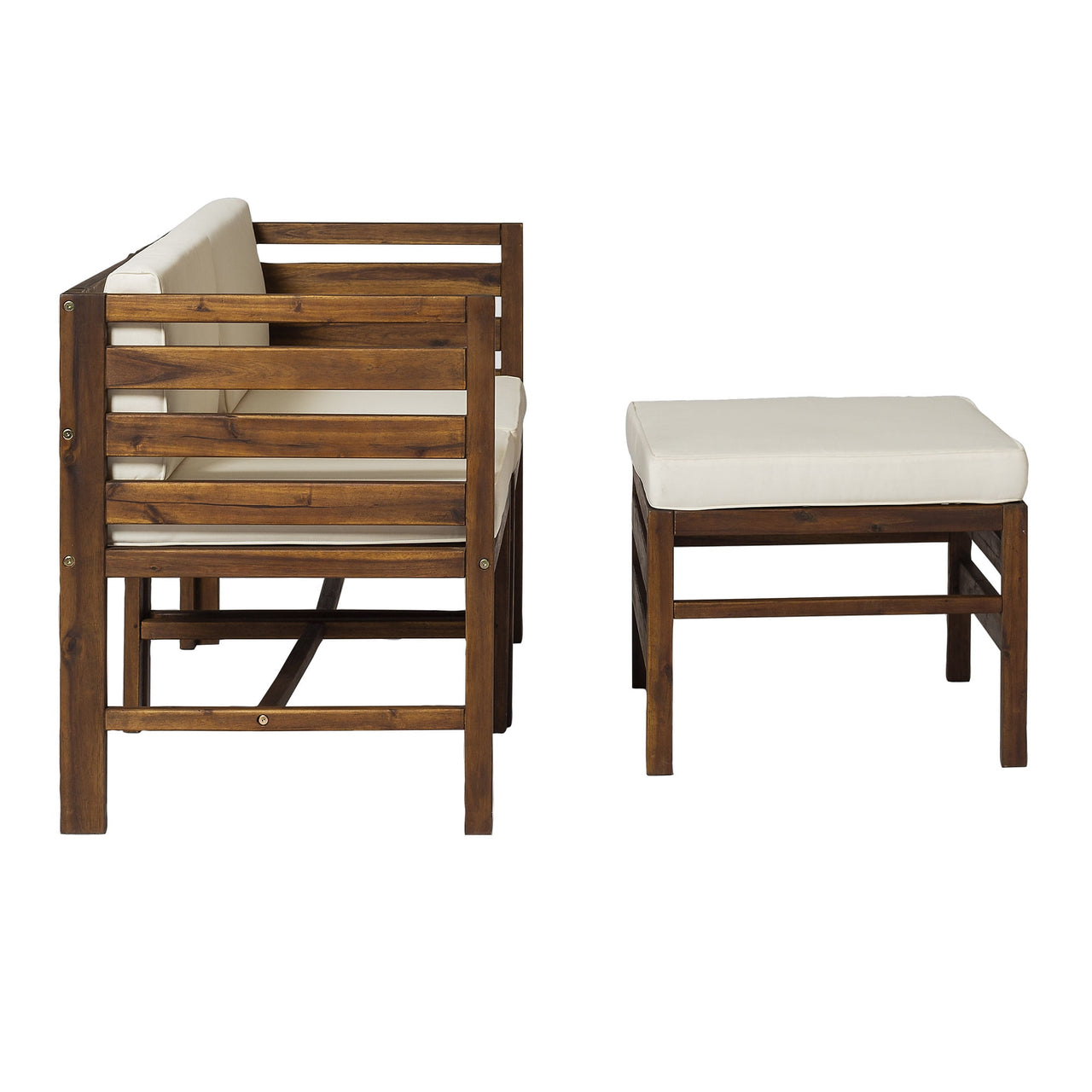 Walker Edison Modular Outdoor Acacia L/R Chairs + Ottoman - Dark Brown